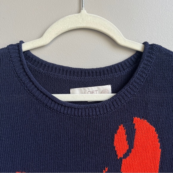Loft Lobster Sweater Women's Medium Navy Blue Red Knit Preppy Nautical Coastal - Picture 5 of 12